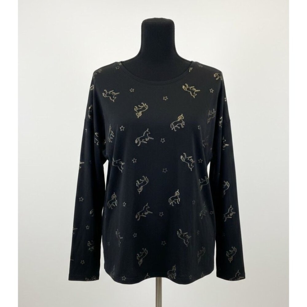 Vintage Old Navy Gold Foil Unicornโ Long Sleeve Top - Black & Metallic Gold XXL